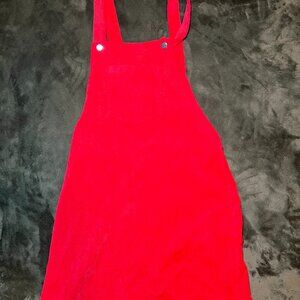Red Corduroy Overall Dress